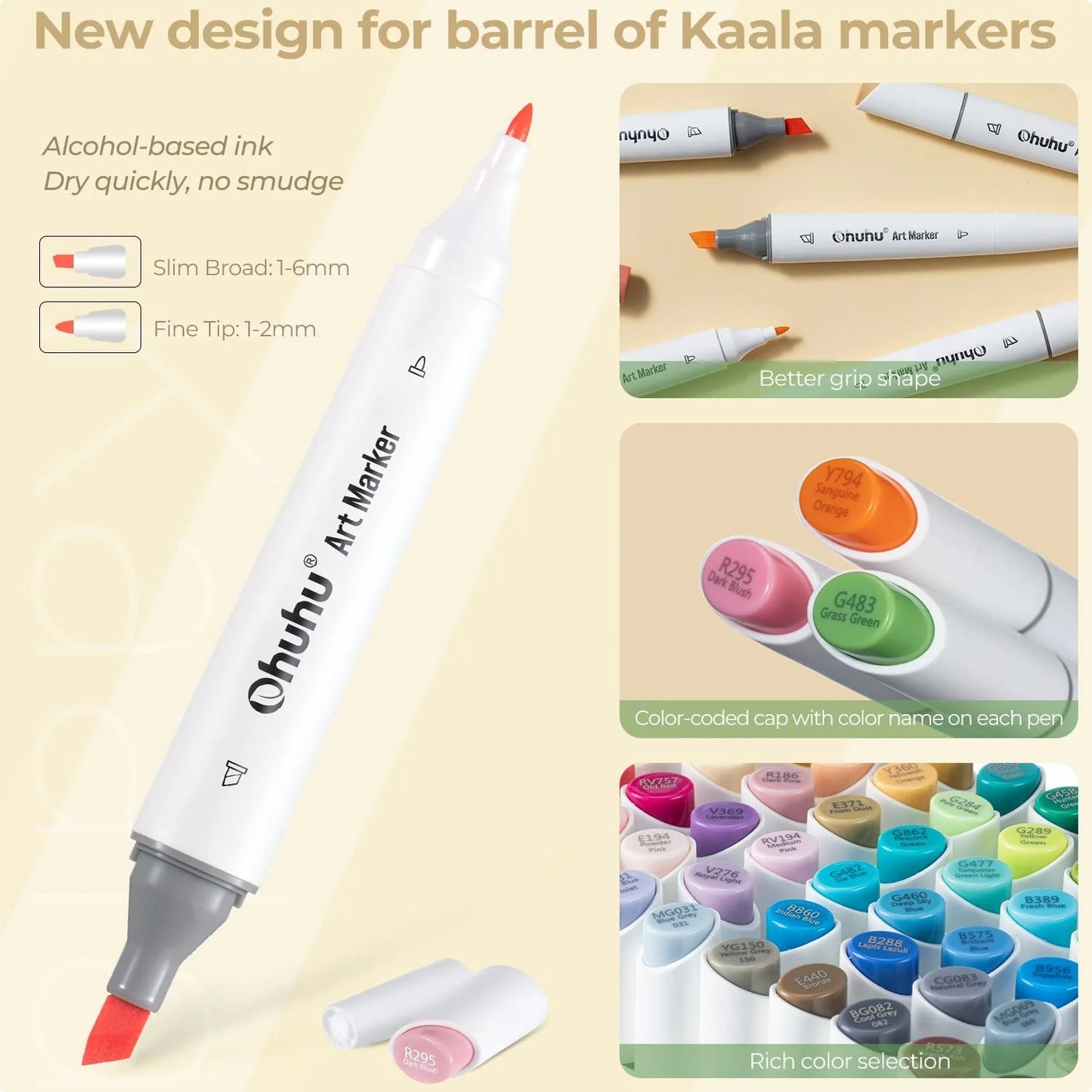 Ohuhu Kaala 60 Colours Dual Tip Alcohol Markers, Illustration Tones