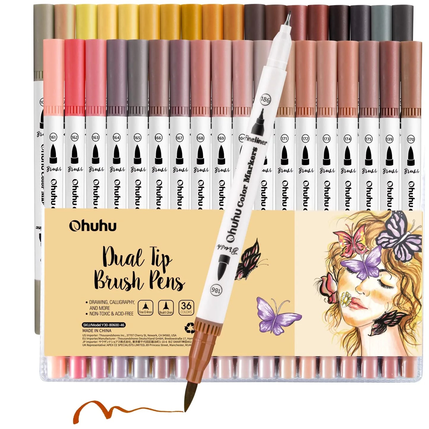 Ohuhu Maui 36 Skin Tone Colours Dual Tip Water Based Art Markers