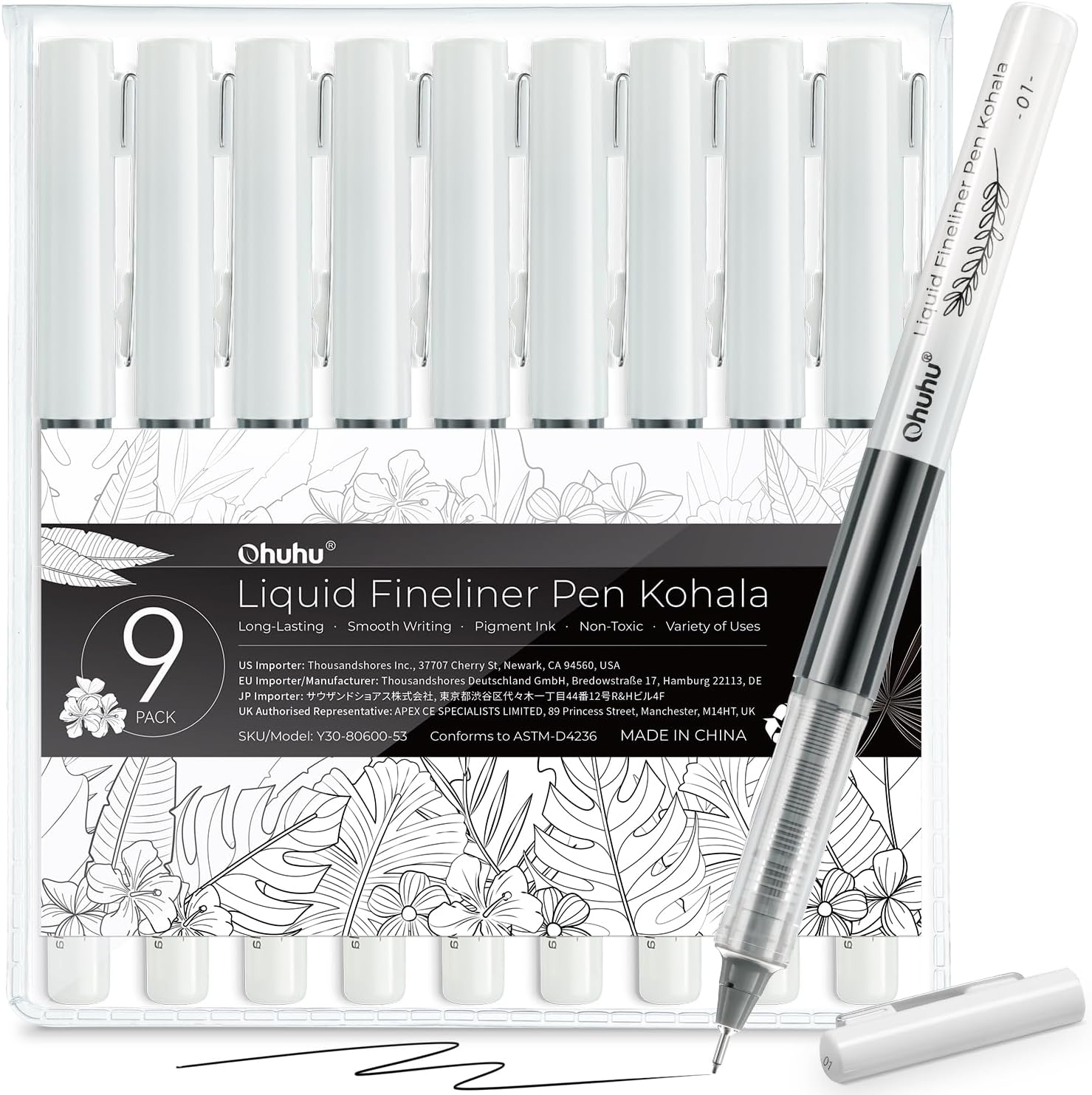 Ohuhu Liquid Fineliner Drawing Pens: 9 Sizes