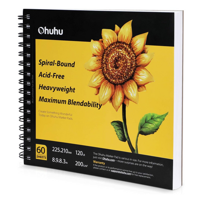 Ohuhu Spiral-Bound Marker Pad for Alcohol Markers, 60 sheets, Portable (225x210mm)