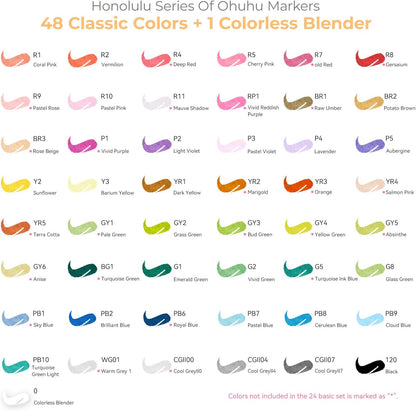 Ohuhu Honolulu 48 Classic Colours Dual Tip Alcohol Art Markers