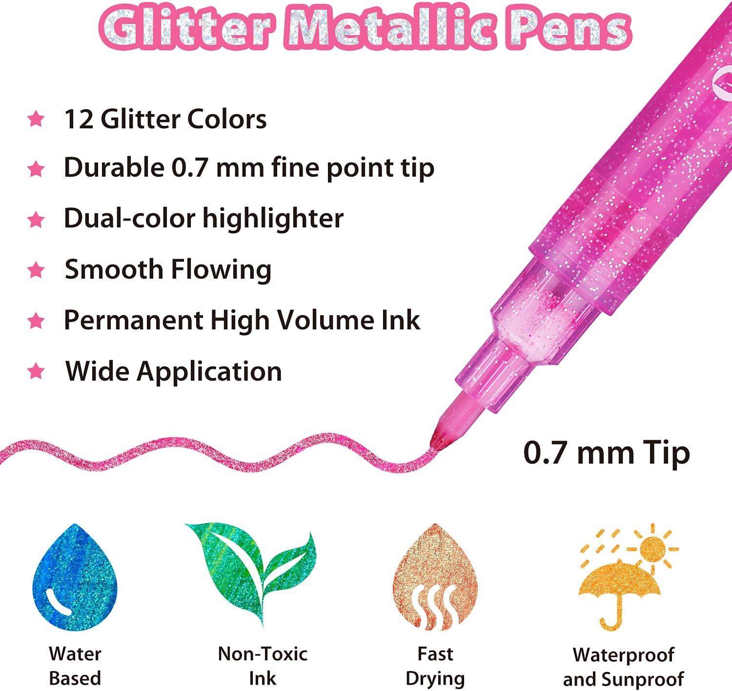 Ohuhu Glitter Metallic Marker Pens