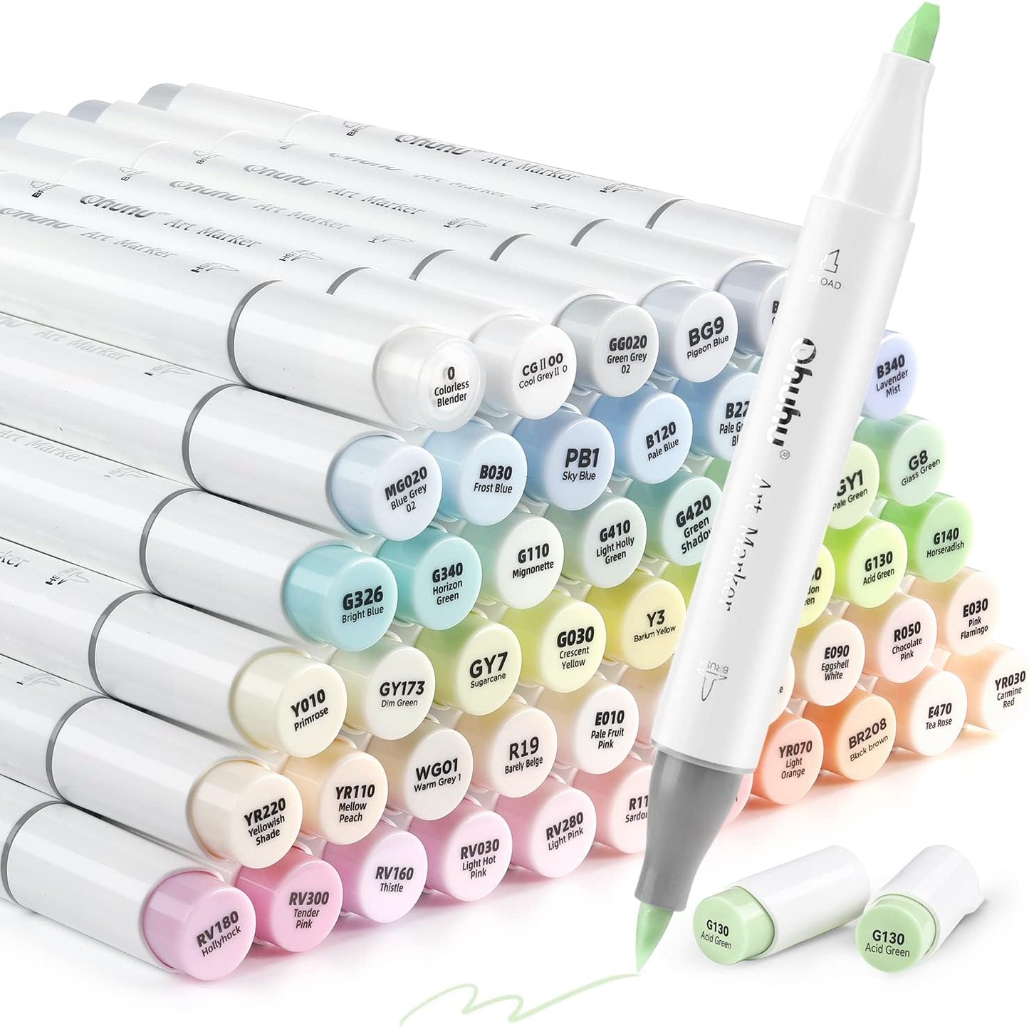 Ohuhu Honolulu "Blossoming" 48 Pastel Colours Dual Tip Alcohol Markers