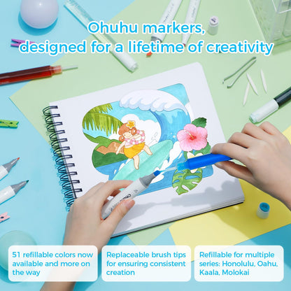 Ohuhu Honolulu "Blossoming" 48 Pastel Colours Dual Tip Alcohol Markers