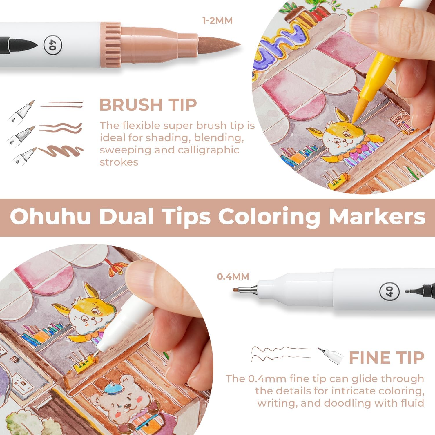 Ohuhu Maui 100 Colours Dual Tips Water Based Art Markers