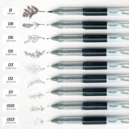 Ohuhu Liquid Fineliner Drawing Pens: 9 Sizes