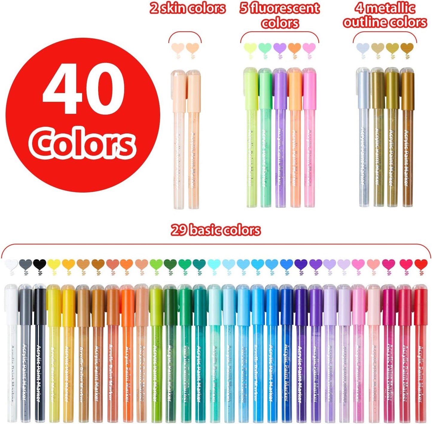 Ohuhu 40 Colours Acrylic Marker Pens