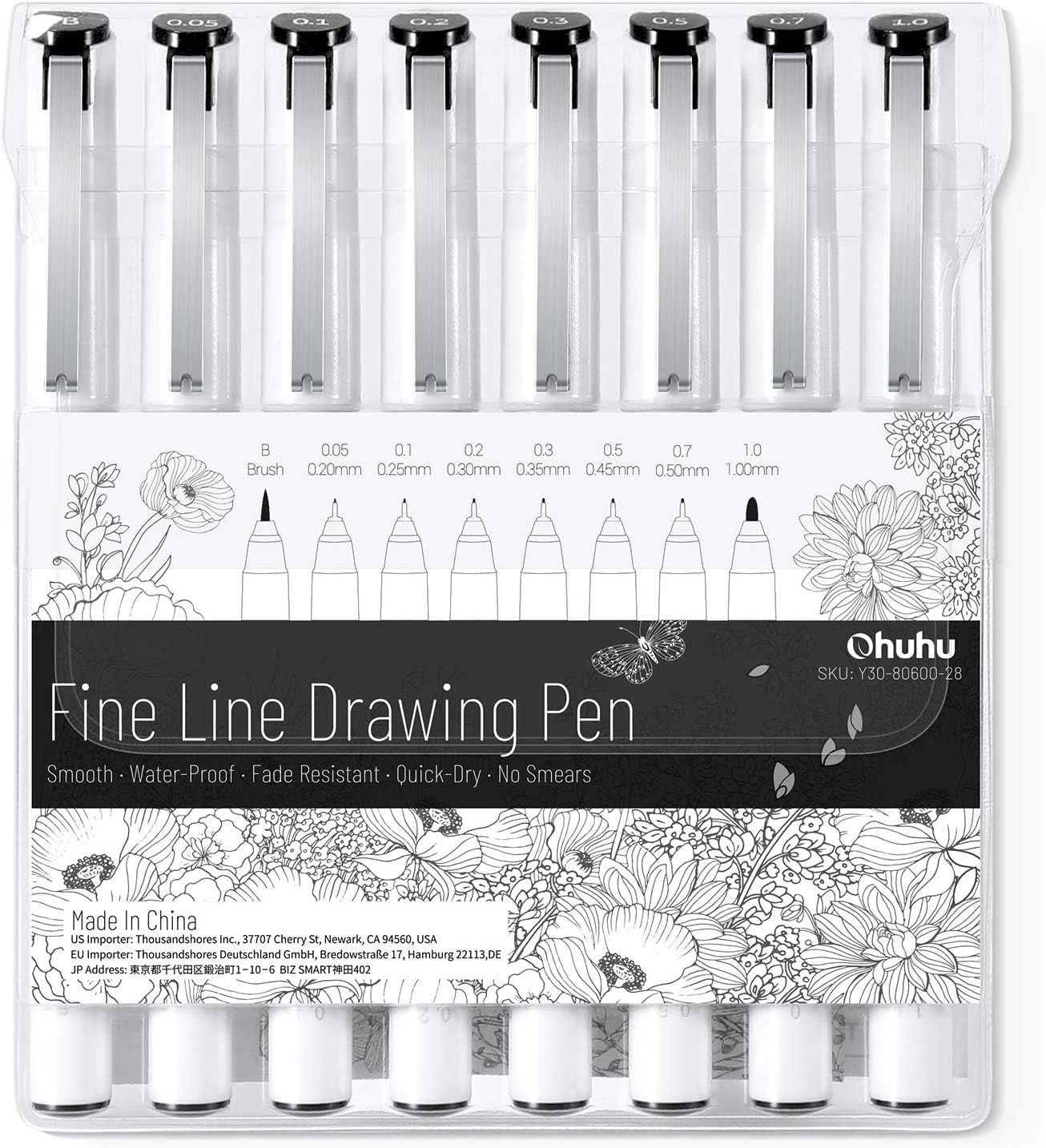 Ohuhu Fineliner Drawing Pens, 8 Pack