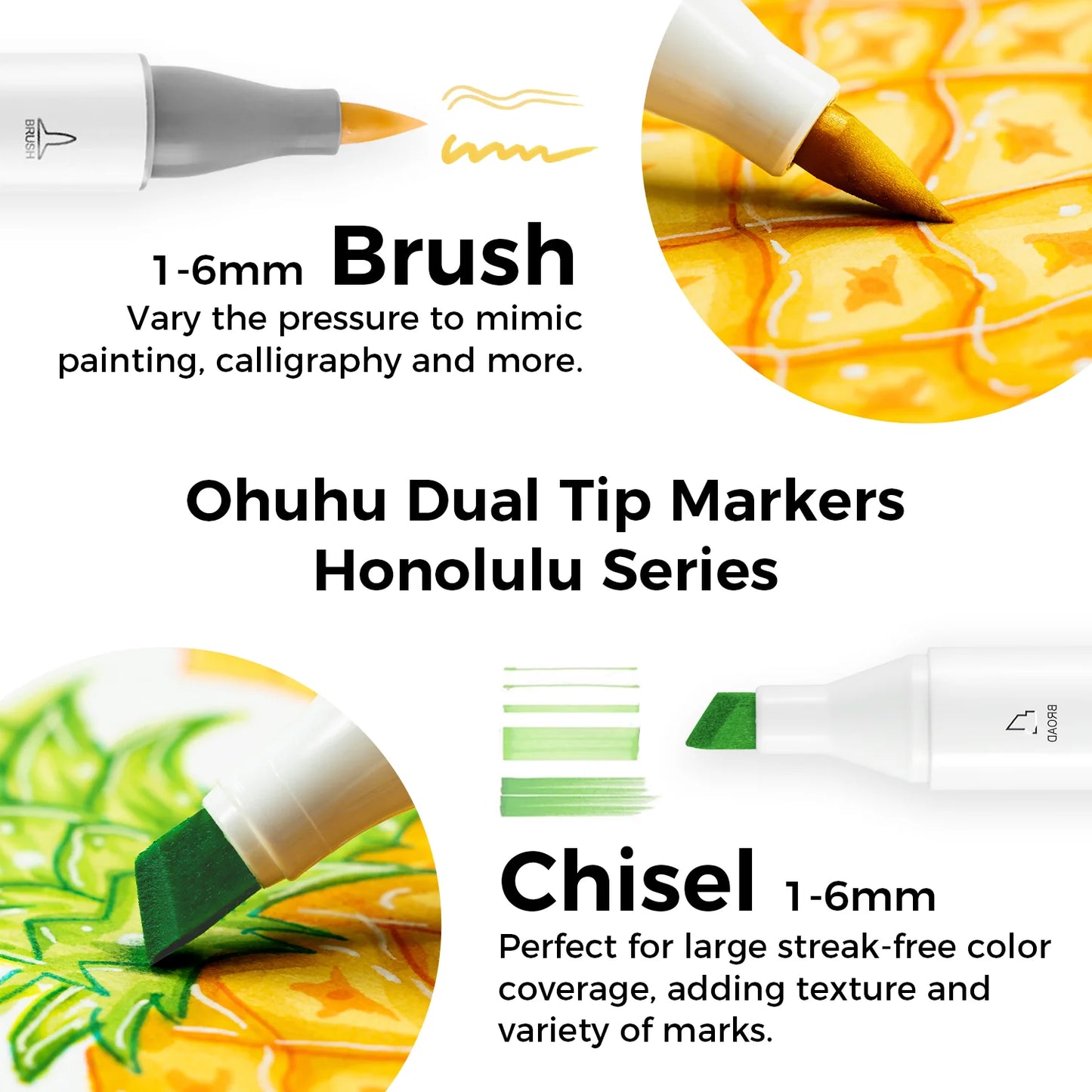 Ohuhu Honolulu 6 Pastel Colours Dual Tip Alcohol Art Markers