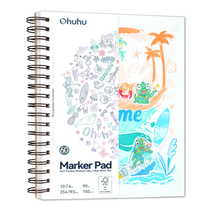 Ohuhu Spiral-Bound Bleedproof Marker Pad, 60 sheets, 254x193mm