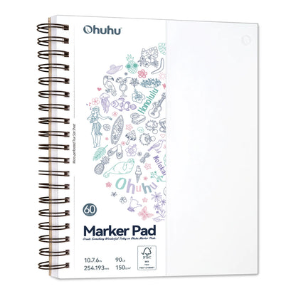 Ohuhu Spiral-Bound Bleedproof Marker Pad, 60 sheets, 254x193mm