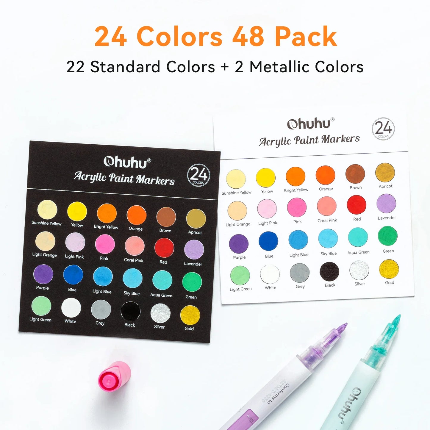 Ohuhu Acrylic Markers 24 Colours 48 Pack