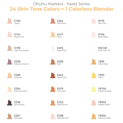 Ohuhu Kaala 24 Colours Dual Tip Alcohol Markers, Skin Tones